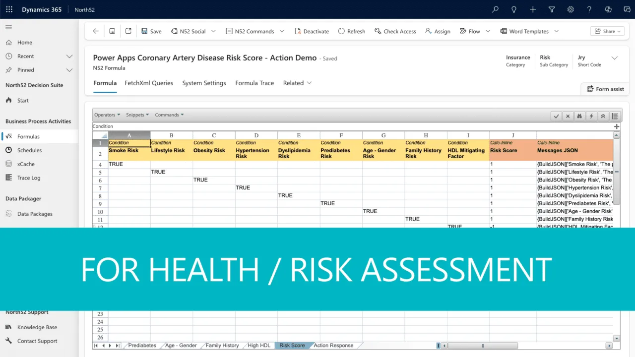 North52 decision table in Dynamics 365: Health risk assessment