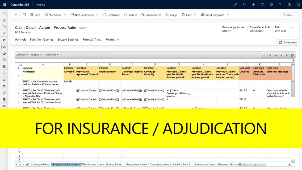 North52 decision table in Dynamics 365: Insurance adjudication